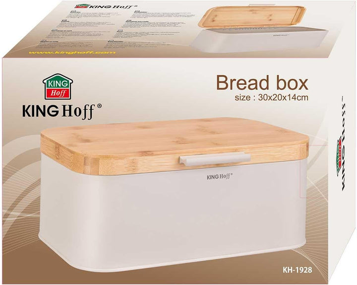 KING HOFF Stahl Brotbox Brotkasten mit Bambusdeckel (Beige), Beige