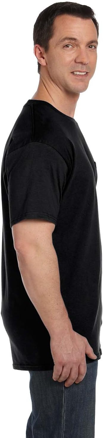 Hanes Herren Kurzarm T-Shirt mit Tasche, 5190, Schwarz, 5190 L
