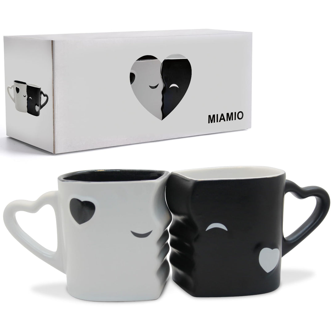 MIAMIO - Kaffeetassen/Küssende Tassen Set Geschenke für Frauen/Männer/Freund/Freundin zur Hochzeit/W