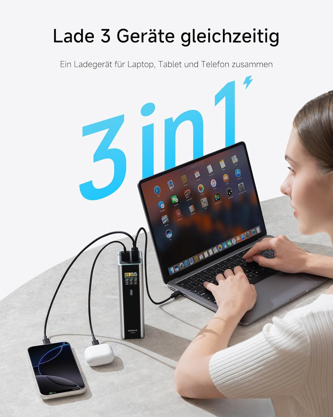CUKTECH 15 Ultra Powerbank 20000mAh (4S2P) 165W Externer Akku mit 3 Anschlüsse, PD 3.1 Laptop Power