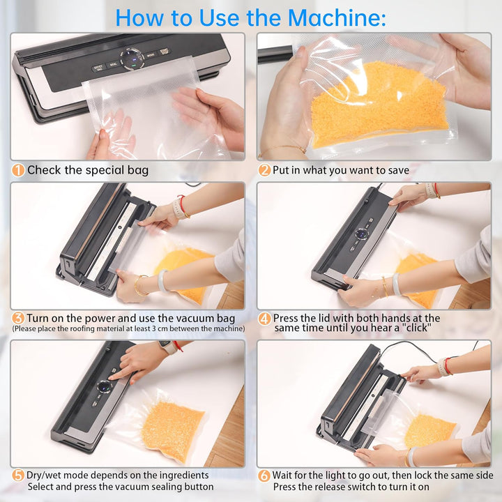 5-in-1 Vakuumiergerät mit Schneidefunktion | 85Kpa Vakuumierer für Fleisch, Gemüse & Kühlung | Mit D