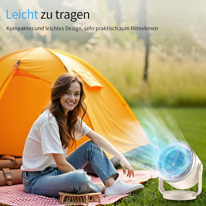 Schreibtischventilator mit batteriebetrieben, leise, digitale Anzeige, tragbarer Ventilator 360° dre