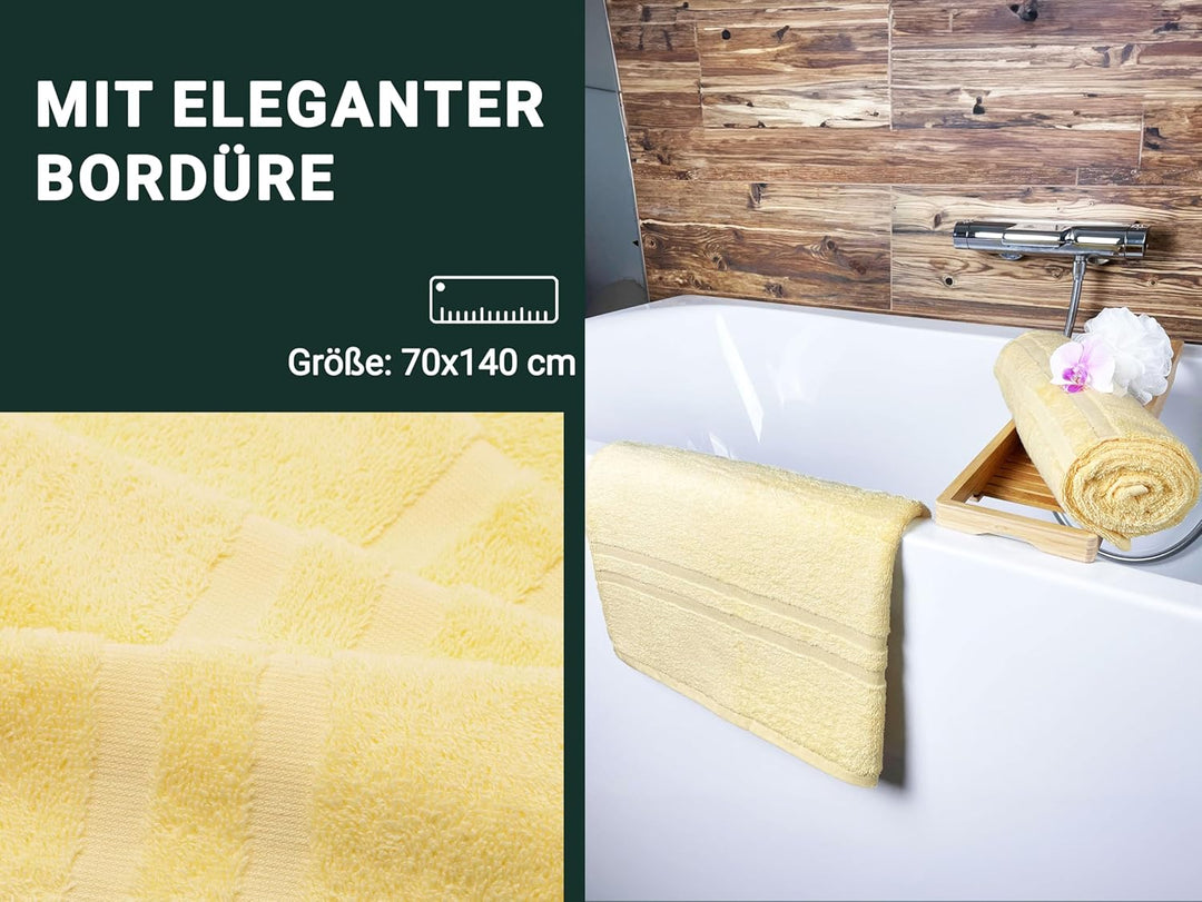 ZOLLNER 5er Set Duschtücher, Badehandtücher, 70x140 cm, Baumwolle, gelb 5er Set Gelb, 5er Set Gelb