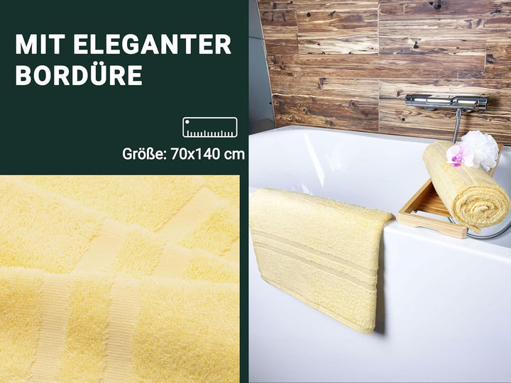 ZOLLNER 5er Set Duschtücher, Badehandtücher, 70x140 cm, Baumwolle, gelb 5er Set Gelb, 5er Set Gelb
