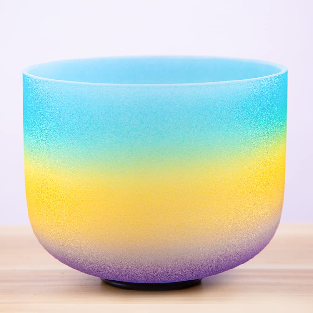 Klangschale aus mattiertem Regenbogenfarben, 440 Hz, G-Hals-Chakra, Quarz-Kristall, für Meditation,