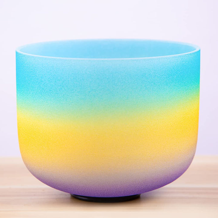 Klangschale aus mattiertem Regenbogenfarben, 440 Hz, G-Hals-Chakra, Quarz-Kristall, für Meditation,