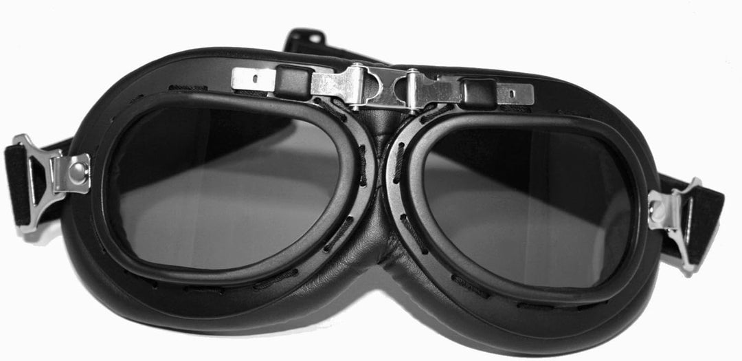 ATO Moto Pilotenhelm Jet Helm mit Leder bezogen + Brille ECE 2205 (M 57/58cm), M 57/58cm