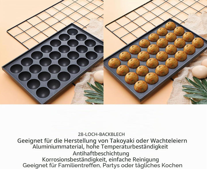 Fockety Takoyaki-Maker, Aluminium 28-Loch-Pfanne mit Antihaftbeschichtung, Bequem zu verwenden, Mode
