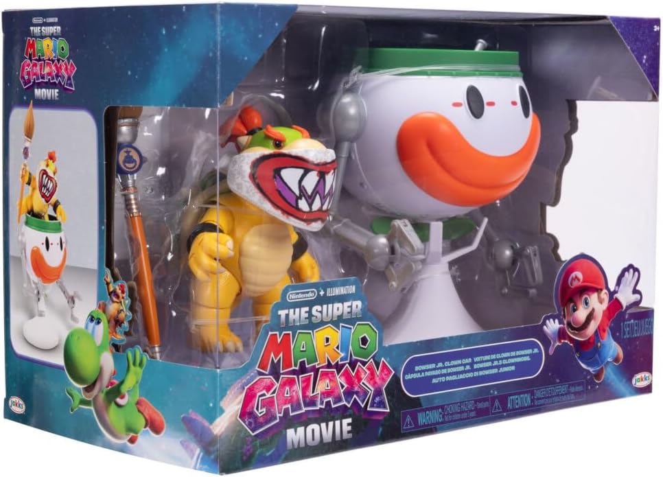 Der Super Mario Galaxy Movie – 13 cm grosse Bowser Jr.-Figur mit Clownauto, Pinsel und Wasser-Enthül