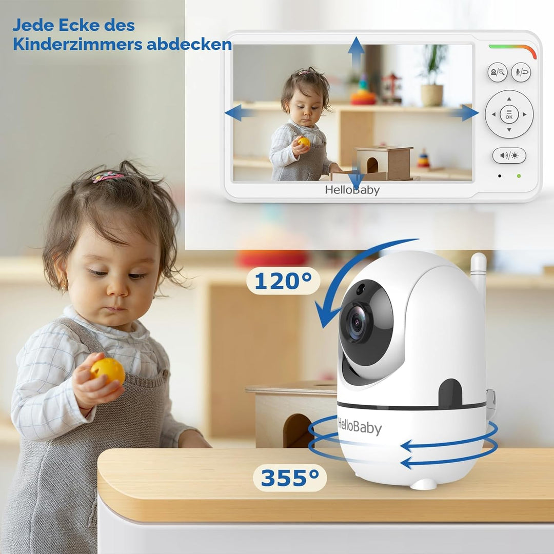 HelloBaby 6" Babyphone mit Kamera ohne WLAN, 4000mAh, IPS, HB6560 | 355° Schwenk &amp; 120° Neige, Nacht