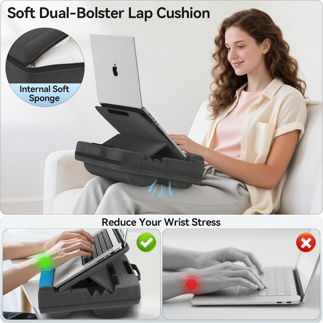 Laptopkissen mit 3 verstellbaren Winkeln, Laptoptisch für Couch mit Handgelenkauflage, Laptop Stand