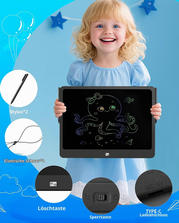 Wiederaufladbares LCD-Schreibtablett für Kinder, 40,6 cm, buntes Zeichentablett, pädagogisches Klein