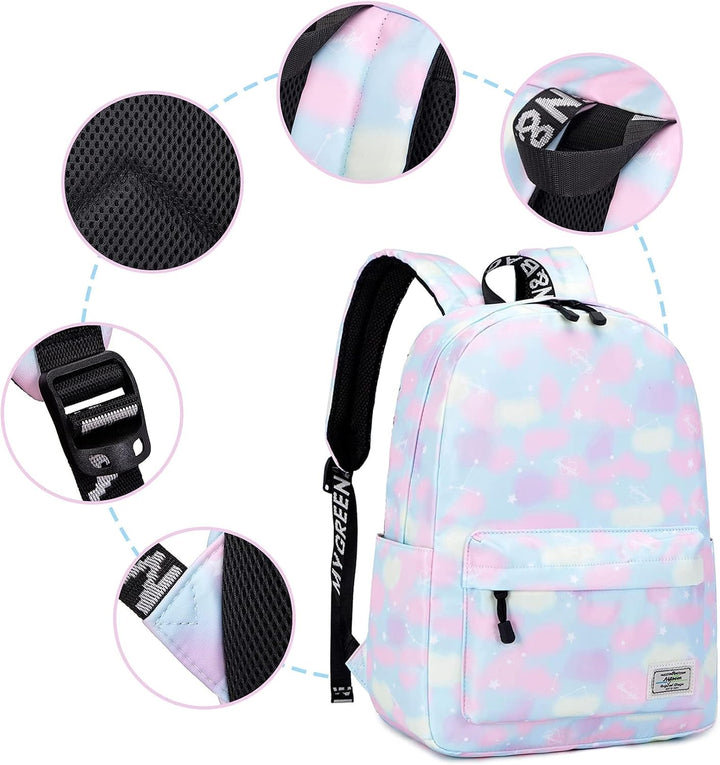Lohol Leichter Schulrucksack für Mädchen, Kinder-Schulranzen-Rucksack mit Galaxie Aufdruck (Rosa), R