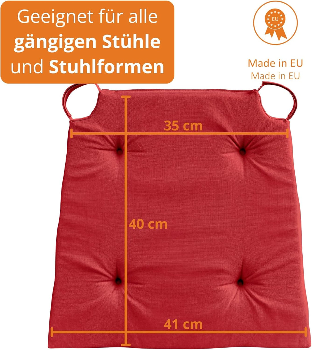 sleepling 4er Set Stuhlkissen, 42 (vorne) 35 (hinten) x40x5 cm, Sitzkissen für Stuhl &amp; Bank mit Klet