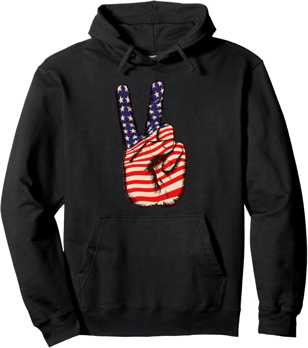 US-amerikanische Flagge Friedenszeichen Hand patriotisch Pullover Hoodie