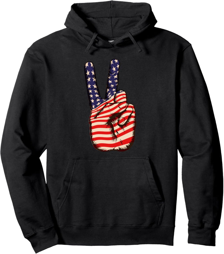 US-amerikanische Flagge Friedenszeichen Hand patriotisch Pullover Hoodie