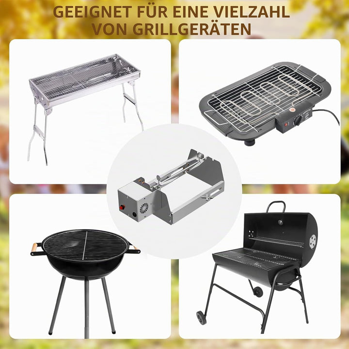 Nimomo Elektrische Grillspiesse, Rollender BBQ automatisch rotierender Rollgrillkorb-Ladeanschluss (