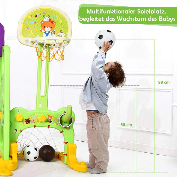 COSTWAY 6 in 1 Kinder Rutsche mit Schaukel, Kinderrutsche Indoor mit Basketballkorb &amp; Fussballtor &amp;
