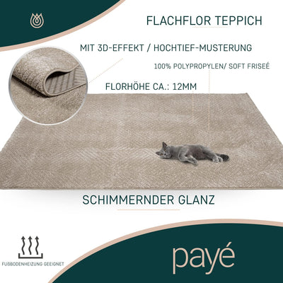 payé Teppich Läufer Flur - 80x150cm - Beige Einfarbig Wohnzimmer Uni Geometrisch Wellen Muster Moder