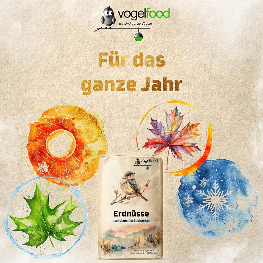 Erdnüsse teilblanchiert gehackt 10 kg geviertelt Vogelfutter Igelfutter