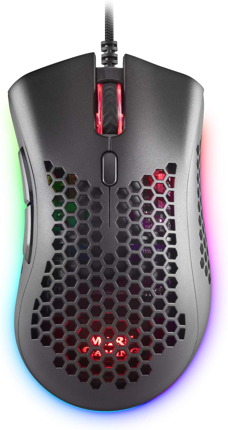 Mars Gaming MMEX Schwarz, RGB Gaming-Maus, 32K DPI, Feather-Kabel, HUANO-Schalter, MMEX