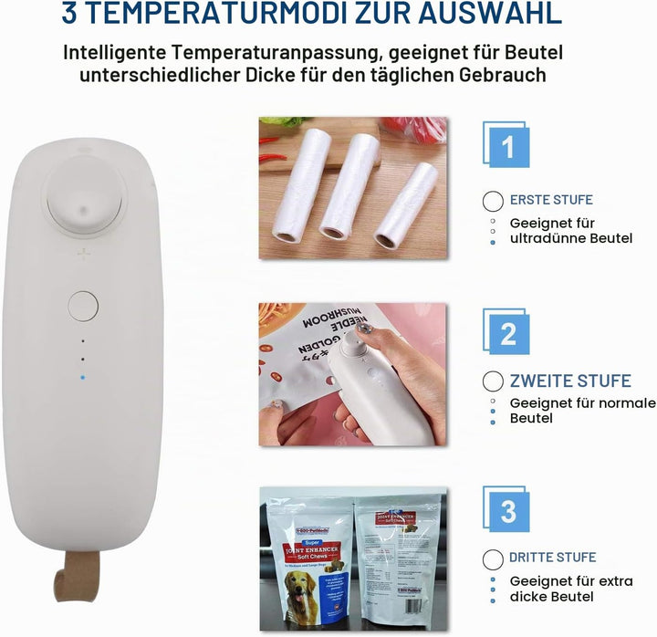 WELUV Mini Folienschweissgerät mit Cutter USB Tüten Verschweisser Hohe Sicherheit Bag Sealer Aufladu