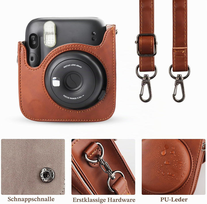Kameratasche für Fujifilm Mini 12, PU-Leder Schutzhülle Kompatibel mit Instax Mini Instant und Digit