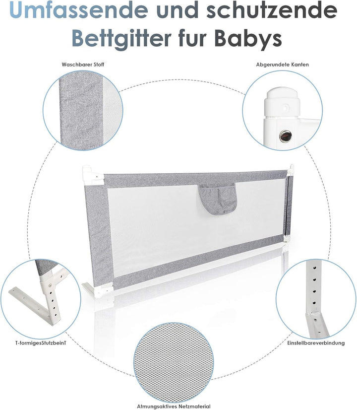 Herrselsam Bettgitter für Kinder (180 x 80 cm)，Rausfallschutz Bett für Kinder,Kinderbettgitter mit l