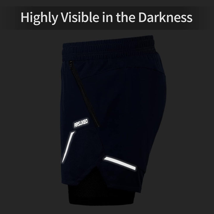 ARSUXEO Laufshorts Herren Laufhosen 2 in 1 Trainingsshorts Kurze Turnhose mit Mesh Liner Reissversch