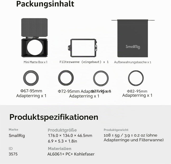 SMALLRIG Mini Matte Box Lite mit Top Flag für DSLRs und spiegellose Kameras, kompatibel mit 67mm/72m