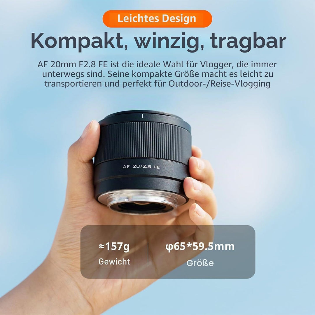 VILTROX 20mm F2.8 FE für Sony E Mount,AF 20mm f/2.8 E-Mount Vollformat Objektiv,Prime Weitwinkelobje