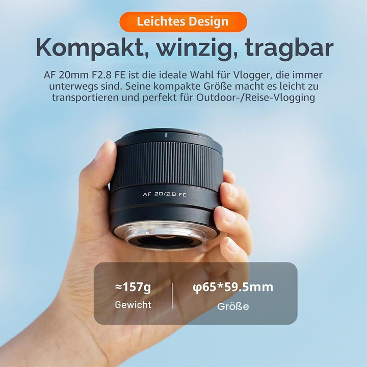 VILTROX 20mm F2.8 FE für Sony E Mount,AF 20mm f/2.8 E-Mount Vollformat Objektiv,Prime Weitwinkelobje