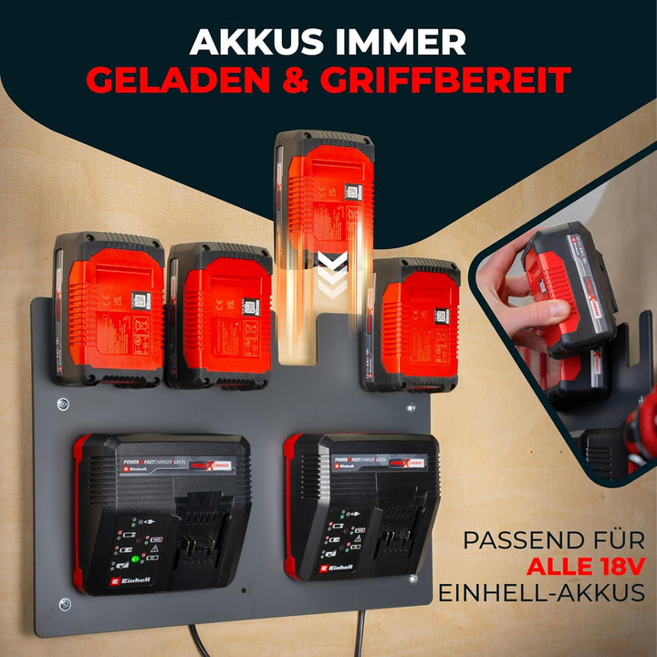 Wandhalterung für Einhell Akkus und Ladegeräte - Das Original | Glänzende & Matte Seite [Made IN Aus