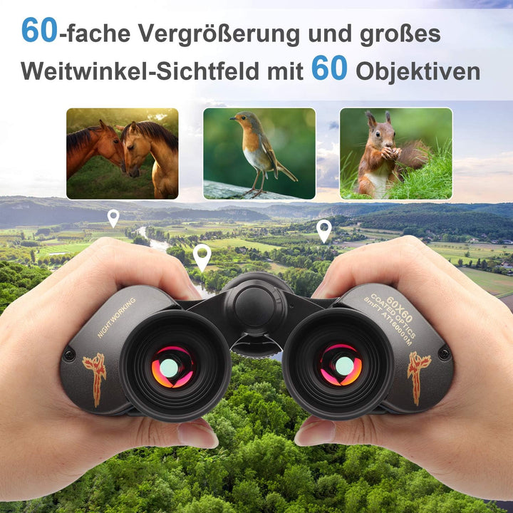 TTSkying Fernglas 60 x 60 HD Professionelles Fernglas mit Nachtsicht IPX7 Wasserdicht, Fernglas für