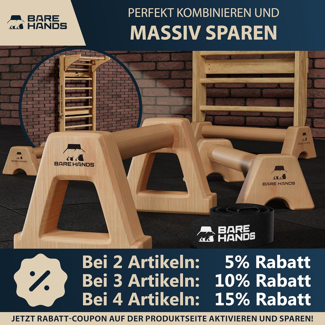 BARE HANDS Liegestützgriffe – 2x gelenksschonende &amp; rutschfeste Holz Liegestützgriffe – Calisthenics
