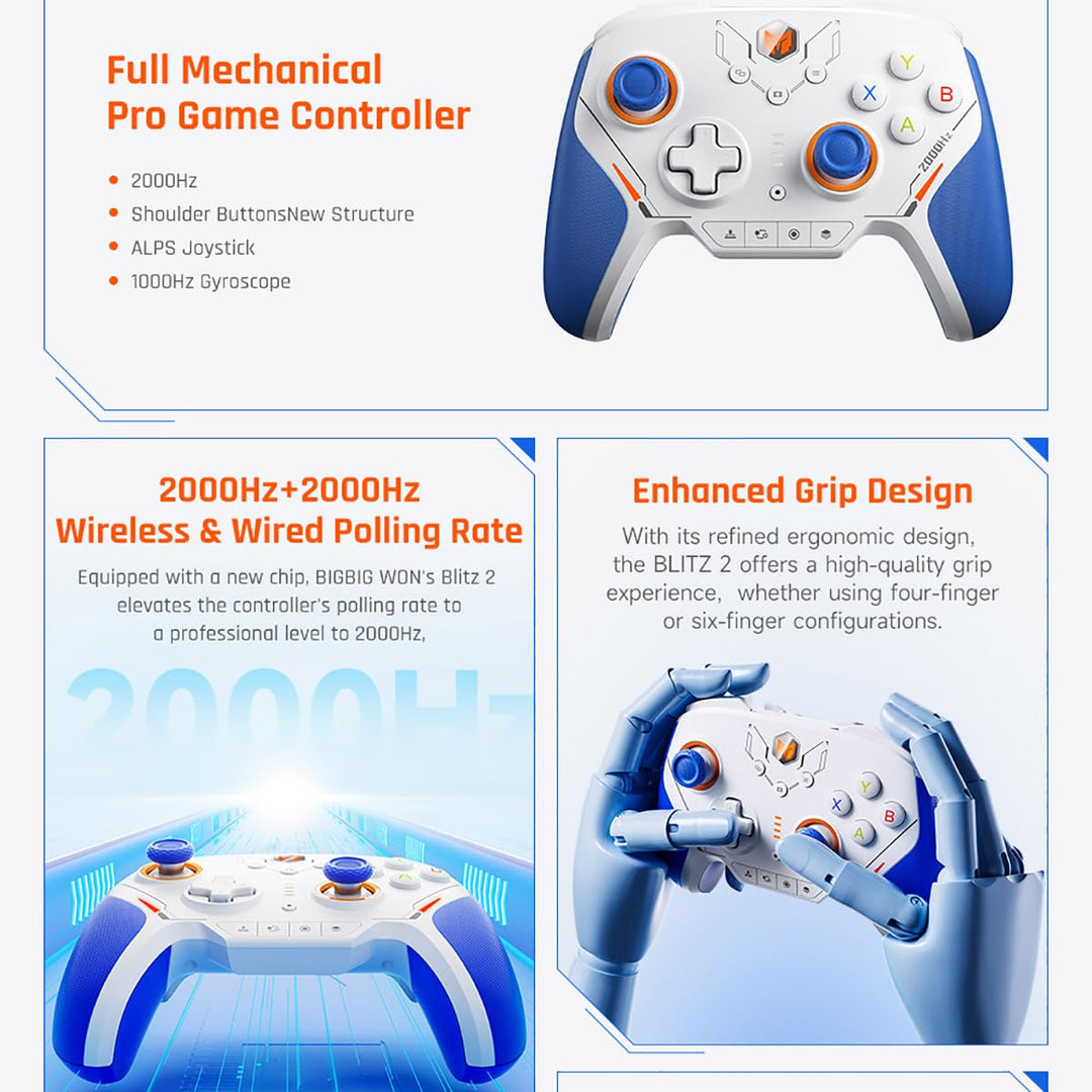 BIGBIG WON BLITZ 2 Pro PC Videospiel Controller, TMR-Elektromagnetischer Joystick, 2000Hz Kabellose