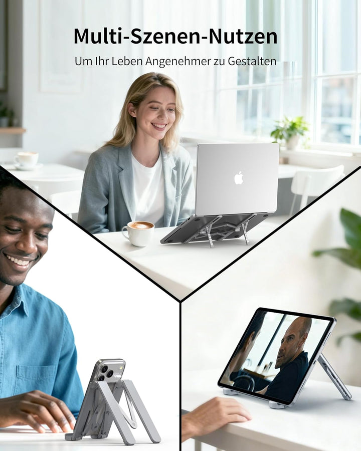 SODI Faltbarer Laptopständer 2-in-1, auch als Tablet-Ständer für iPad, 210 g leicht, 6-Fach Höhenver