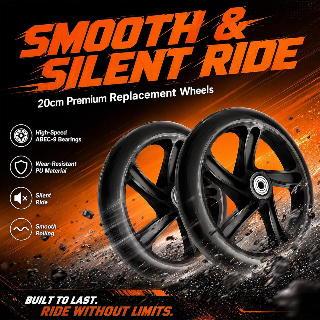 2 Stück 200mm*40mm Scooter Rollen mit ABEC-9 Lager, Anti-Rutsch Roller Räder, Cityroller Reifen Ersa