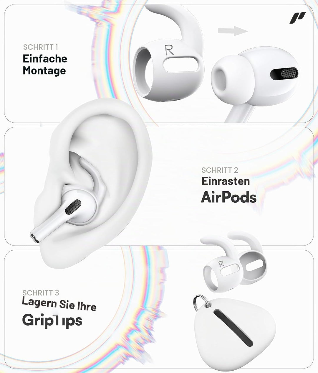 Proof Labs S5, 3 Paar Ohrhaken, Anti-Rutsch Ohrbügel, kompatibel mit Apple AirPods Pro 1. Generation