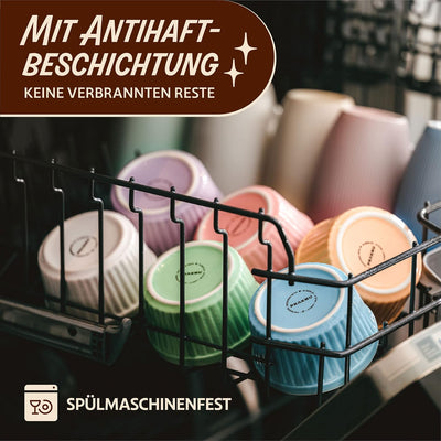 6 Souffle Förmchen aus Keramik - Backofenfest - 200 ml - 9 cm - Stapelbar - Mit Antihaftbeschichtung