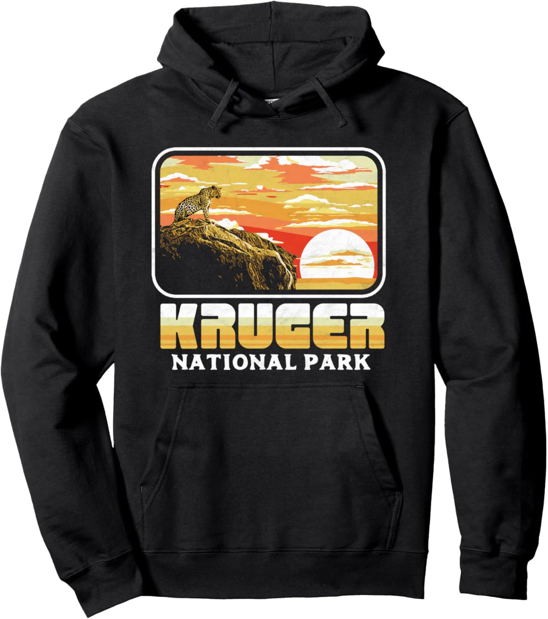 Retro Kruger National Park Leopard Vintage 80s South Africa Pullover Hoodie