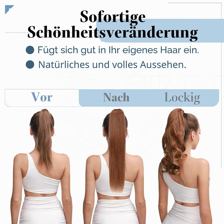 SEGO Ponytail Haarteil Echthaar Zopf Extension mit Klammer Clip in Pferdeschwanz Haarverlängerung 10