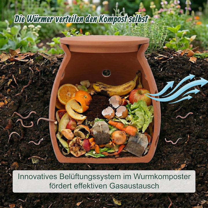 Relaxdays Wurmkomposter zum Eingraben, 5 L, Wurmturm für Küchenabfälle, Deckel, Komposter Garten & B