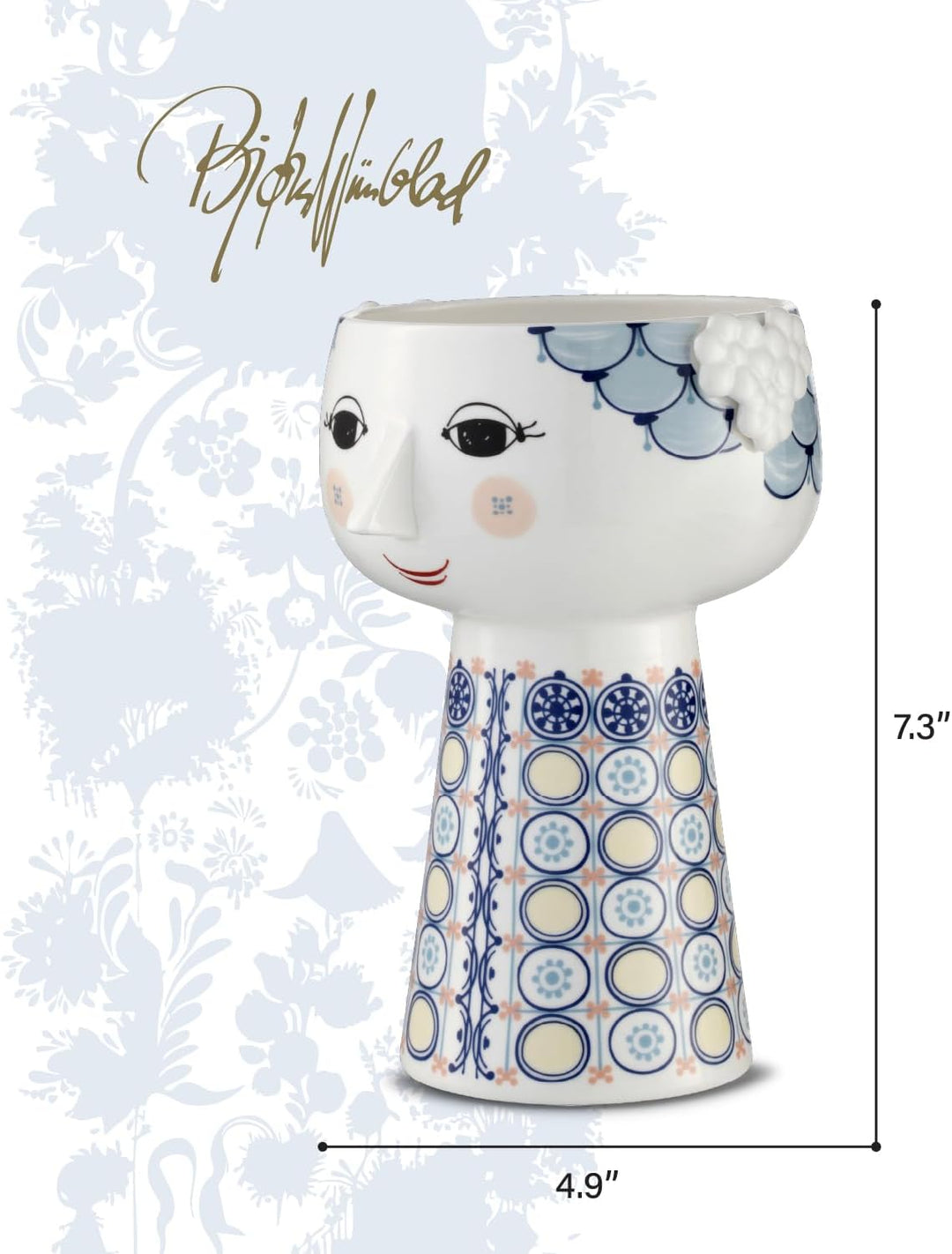 Bjørn Wiinblad Vase H18.5 cm Eva klassisches Design für Blumen, blau Höhe: 18,5 cm Durchmesser: 12,5