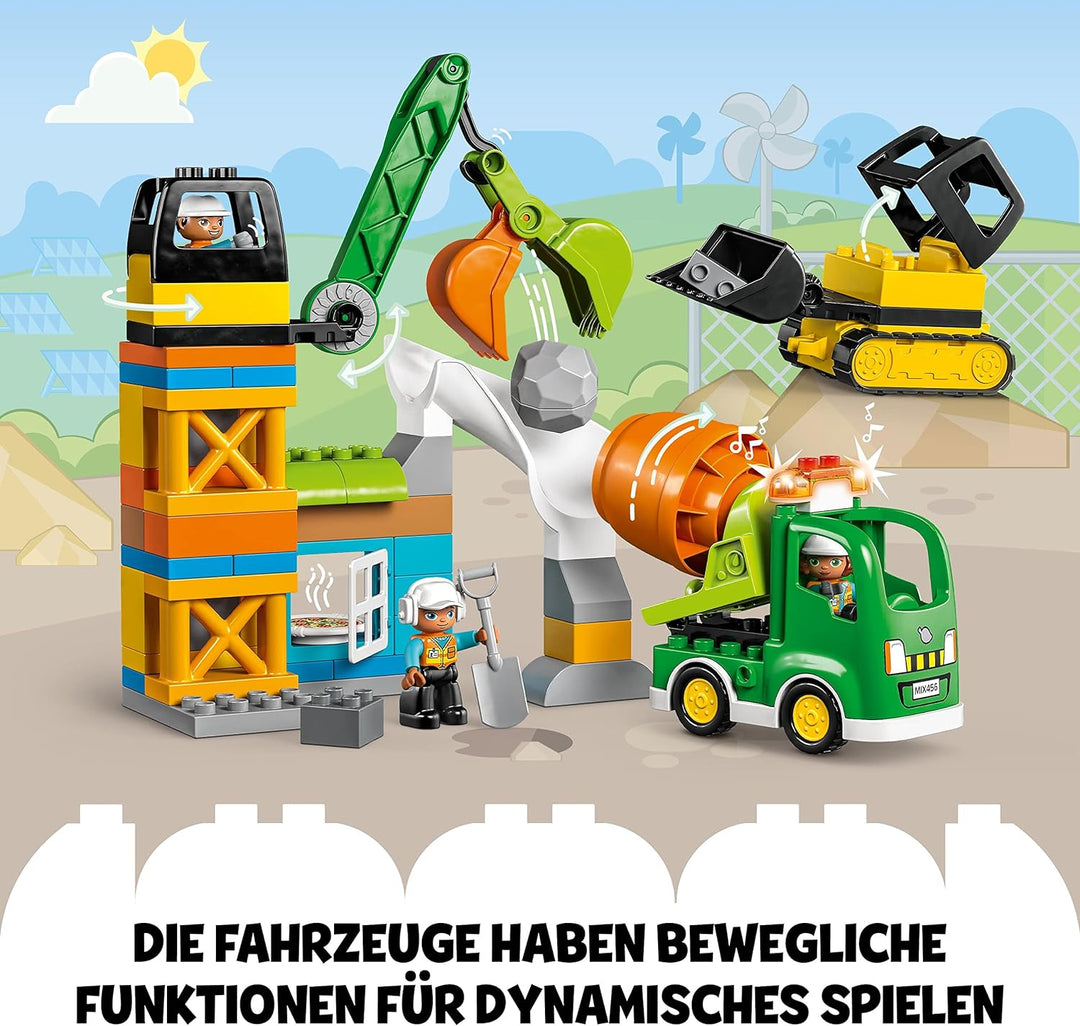 LEGO 10990 DUPLO Baustelle mit Baufahrzeugen, Kran, Bulldozer und Betonmischer-Spielzeug für 2-jähri