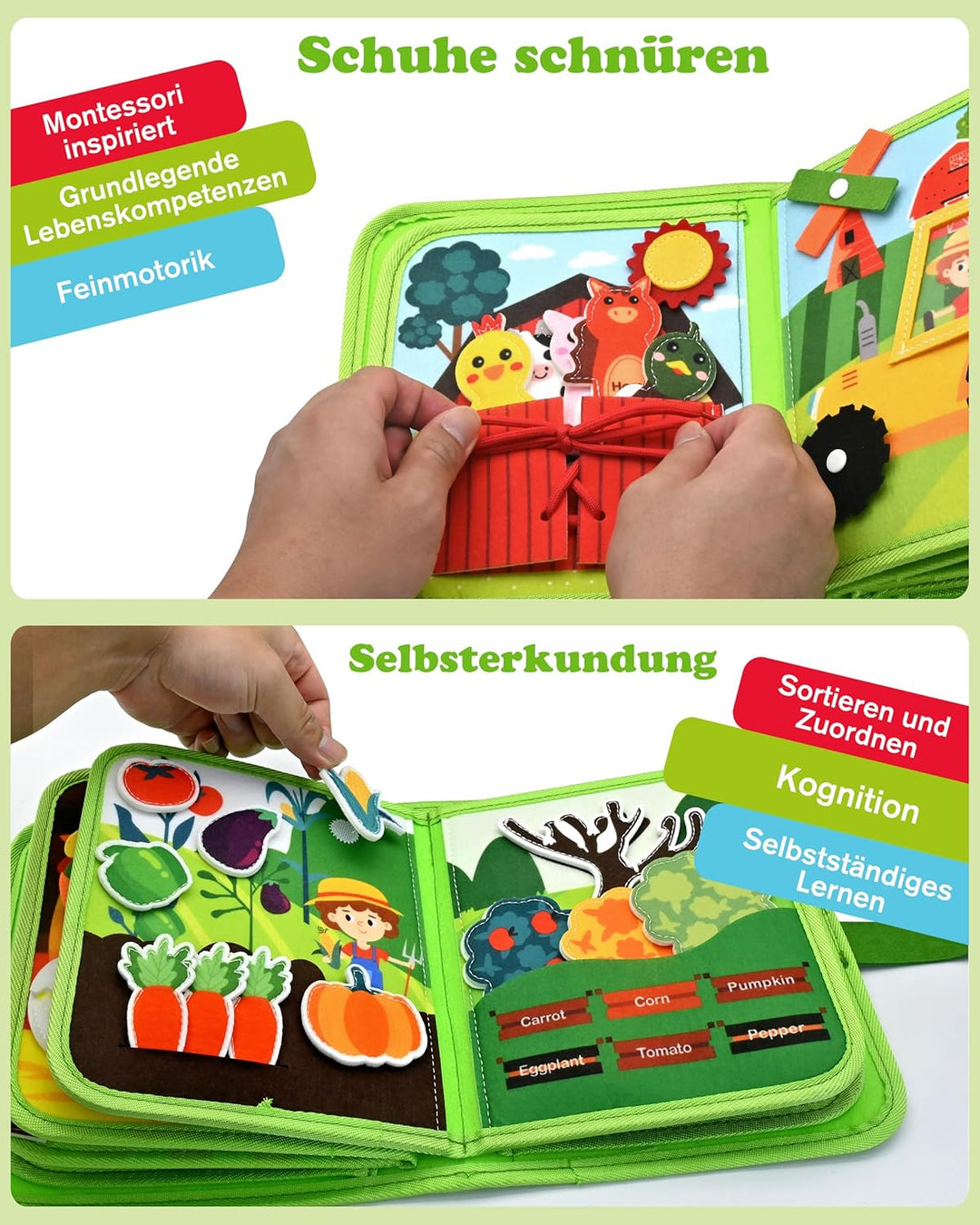 Meafeng® Busy Board Montessori Spielzeug ab 1 2 3 Jahre, 20 in 1 Quiet Book Activity Board mit Bauer