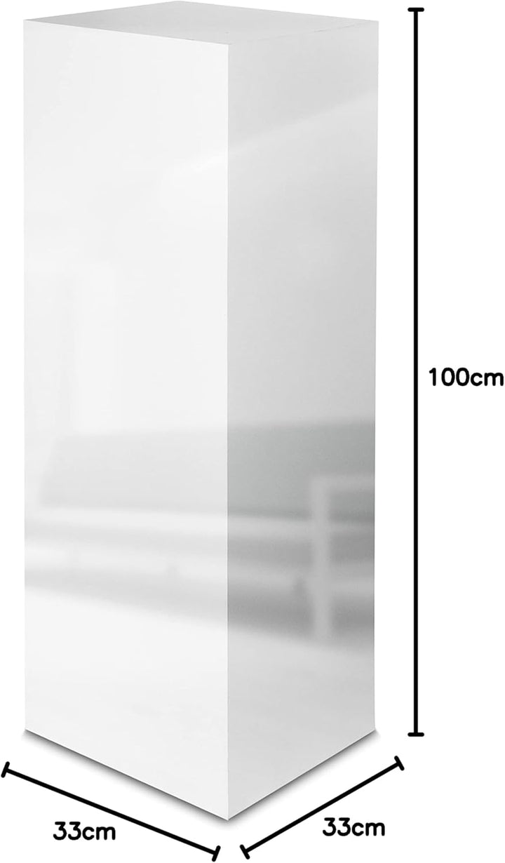 Dekosäule, Podest in 3 Grössen (100x33x33 cm, Weiss Hochglanz) Blumensäule, Blumenständer 100x33x33