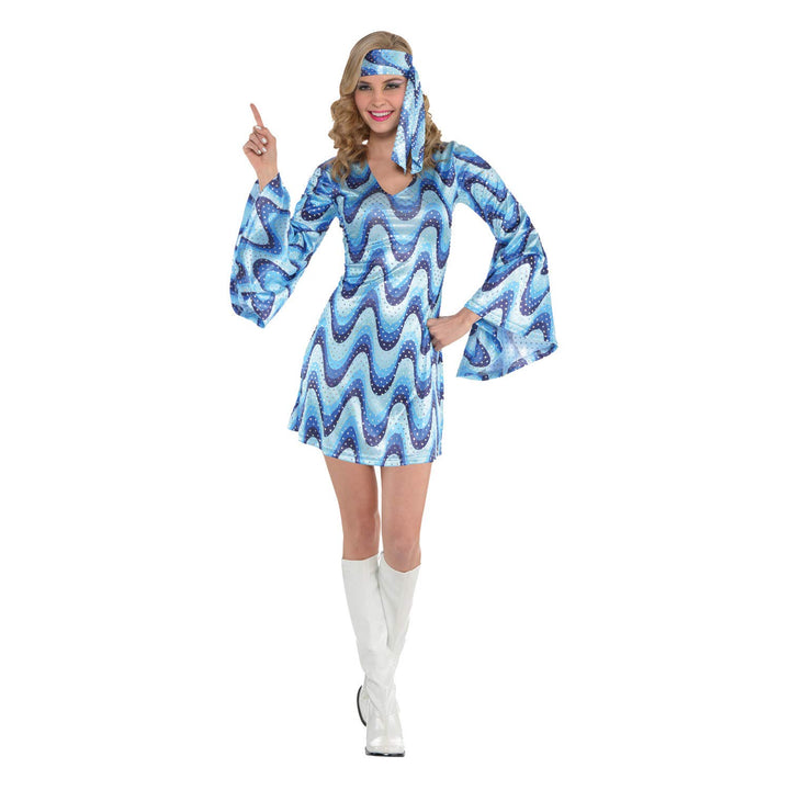 amscan - Erwachsenenkostüm Disco Lady, Kleid und Stirnband, für Damen, mit Pailletten, 70er, 60er, K