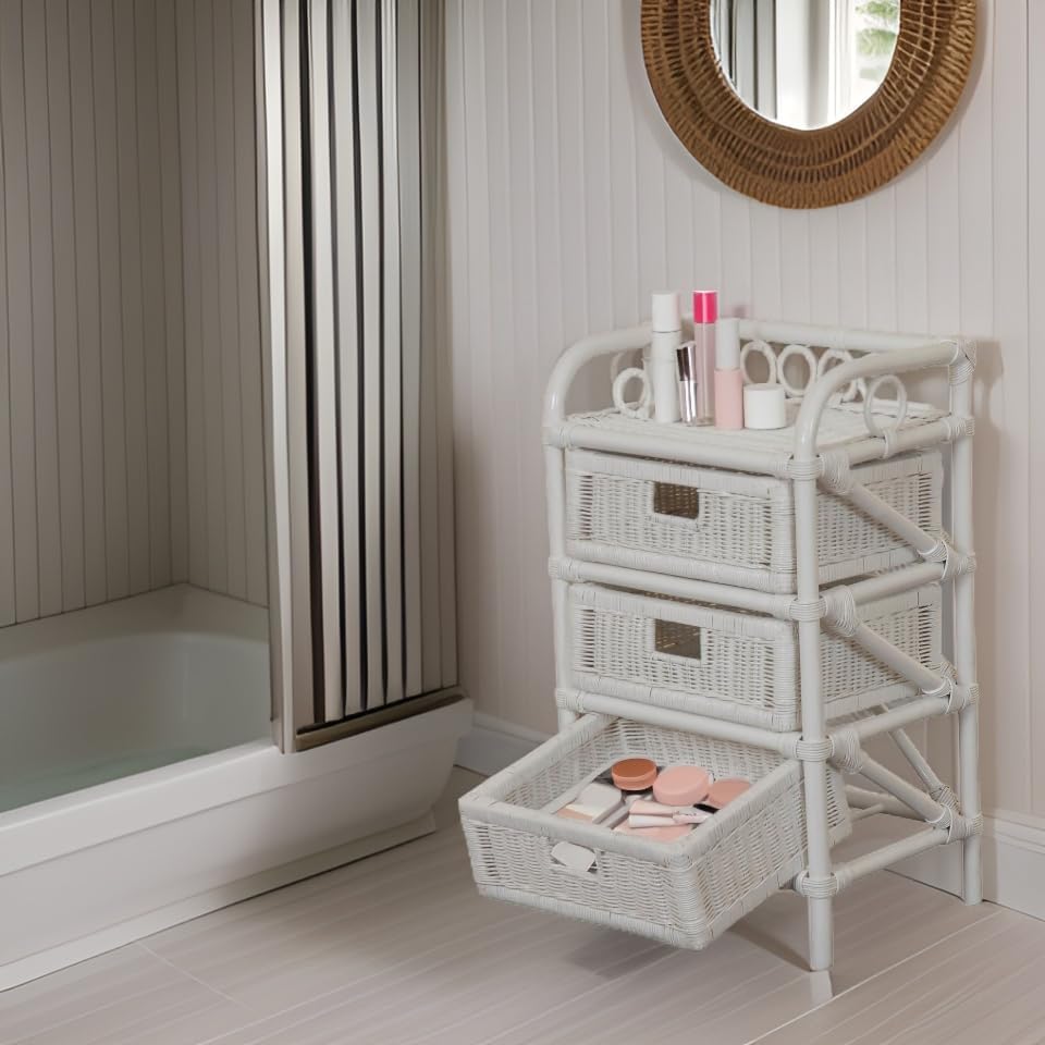 korb.outlet Rattan-Kommode mit Schubladen Badregal Korb Regal Schubfächer aus echtem Rattan 46 cm br