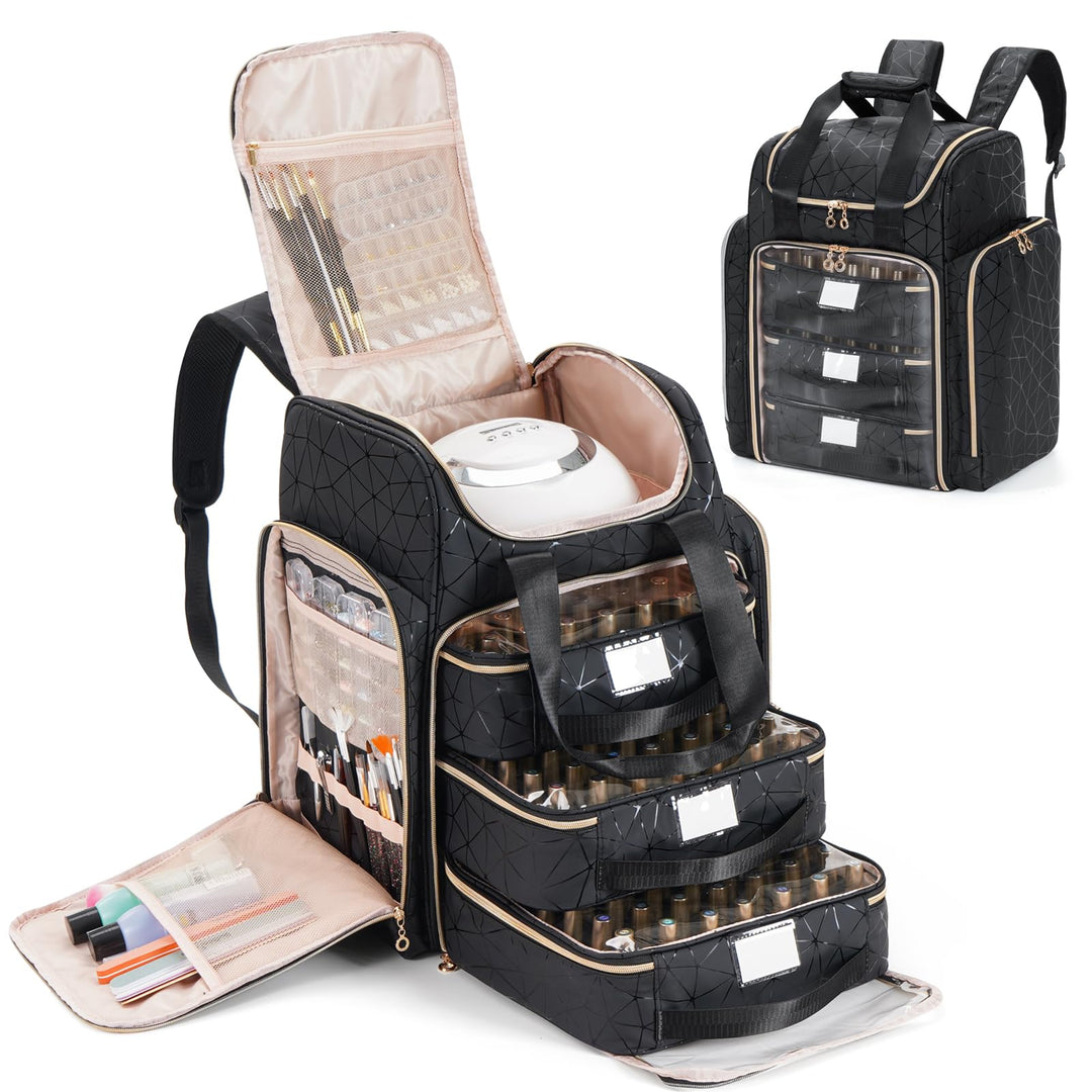 Uross Nagellack Organizer für 126 Nagellackflaschen und 1 LED-Nagellampe, Nagellack Aufbewahrung Tas